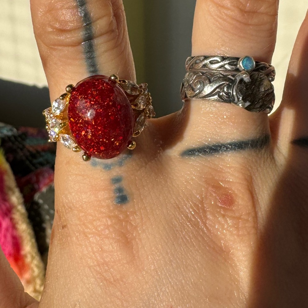 Australian red opal statement ring size 7.5 - Picture 3 of 8